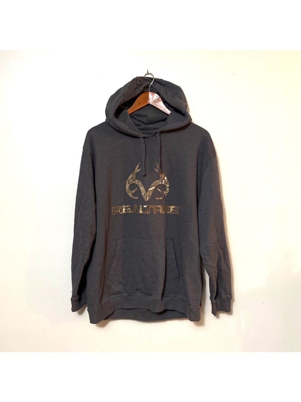 Realtree Mens Fleece Hoodie‎ XL Gray Camouflage Logo Pullover Sweatshirt